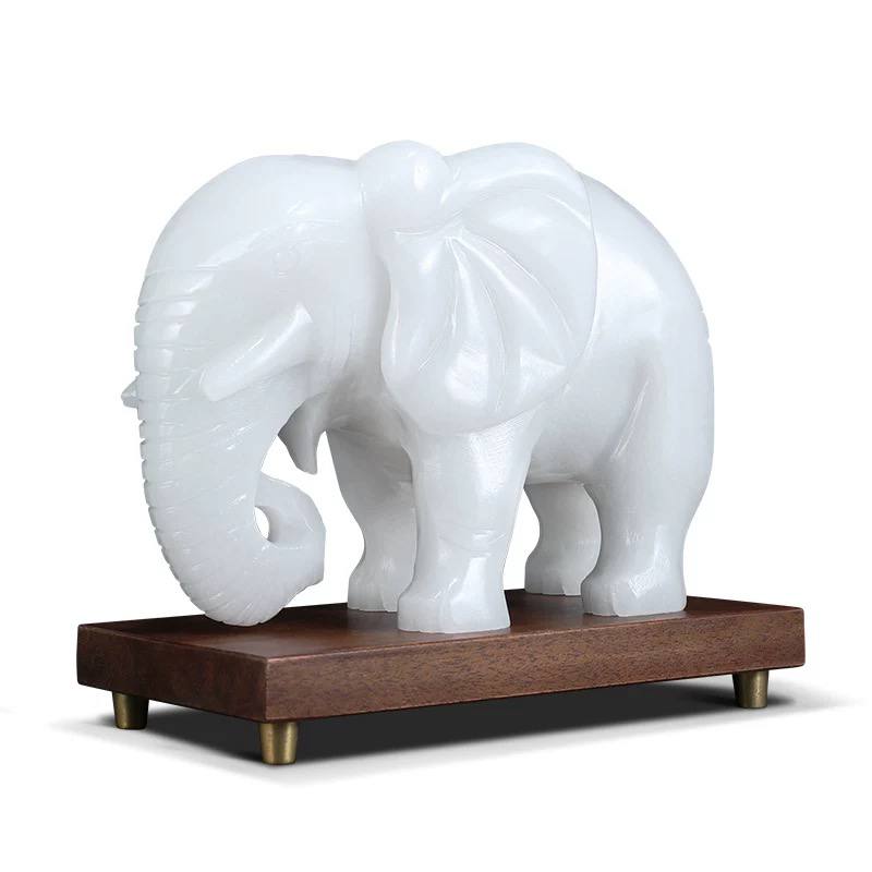 天然玉石大象摆件一对招财客厅玄关酒柜装饰品新房装饰品乔迁礼物