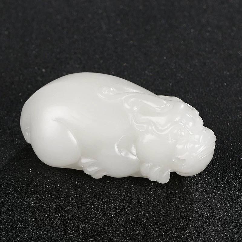 美脂润天然新疆和田玉把件羊脂玉貔貅摆件玉石风水摆件证书可定制