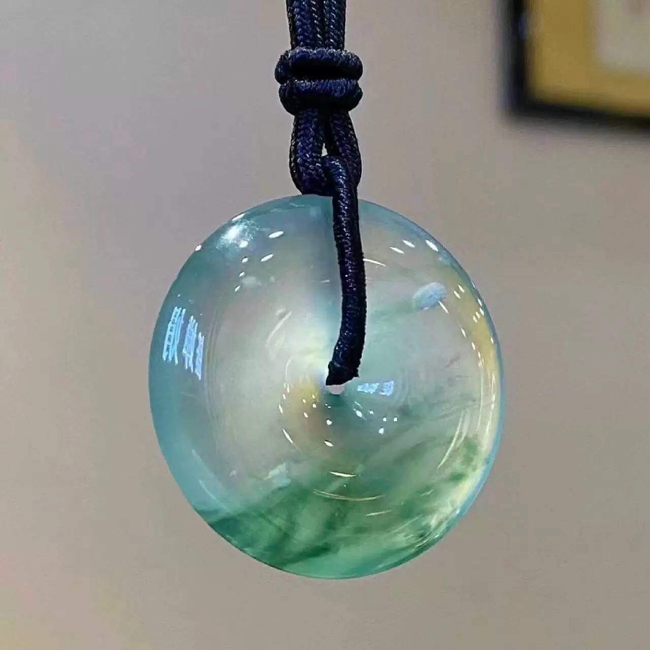 半山半水翡翠怀古平安扣吊坠天然冰种飘花玉扣缅甸高冰翠绿罗汉眼