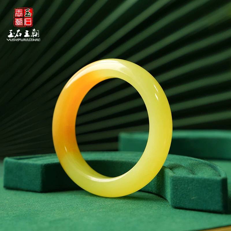 玉石王朝新疆和田玉若羌黄口糖色手镯子女正圈手环天然玉器